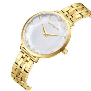 Lee Cooper LC08077.120 Kadın Kol Saati – Altın Çelik Kasa, İnci Beyazı Kadran, Taşlı Zarif Tasarım