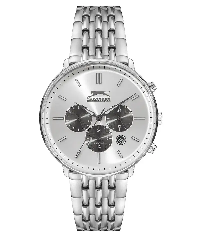 Slazenger SL.09.1830.2.04 Erkek Kol Saati – Gümüş Çelik Kasa, Takvim & Dual Time Fonksiyonlu Quartz Saat