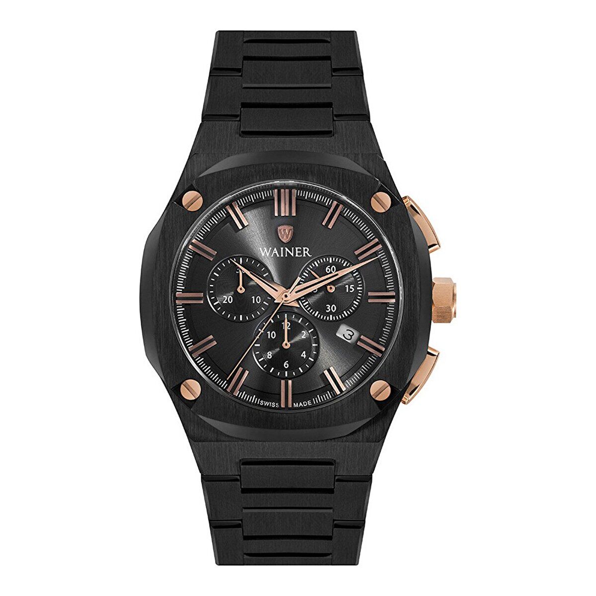 Wainer WA.10000-C Erkek Kol Saati – Çelik Kasa, Siyah Kadran, Swiss Quartz Mekanizma