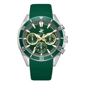 Beverly Hills Polo Club BP3730X.375 Erkek Kol Saati – Yeşil Silikon Kordon, Gümüş Çelik Kasa