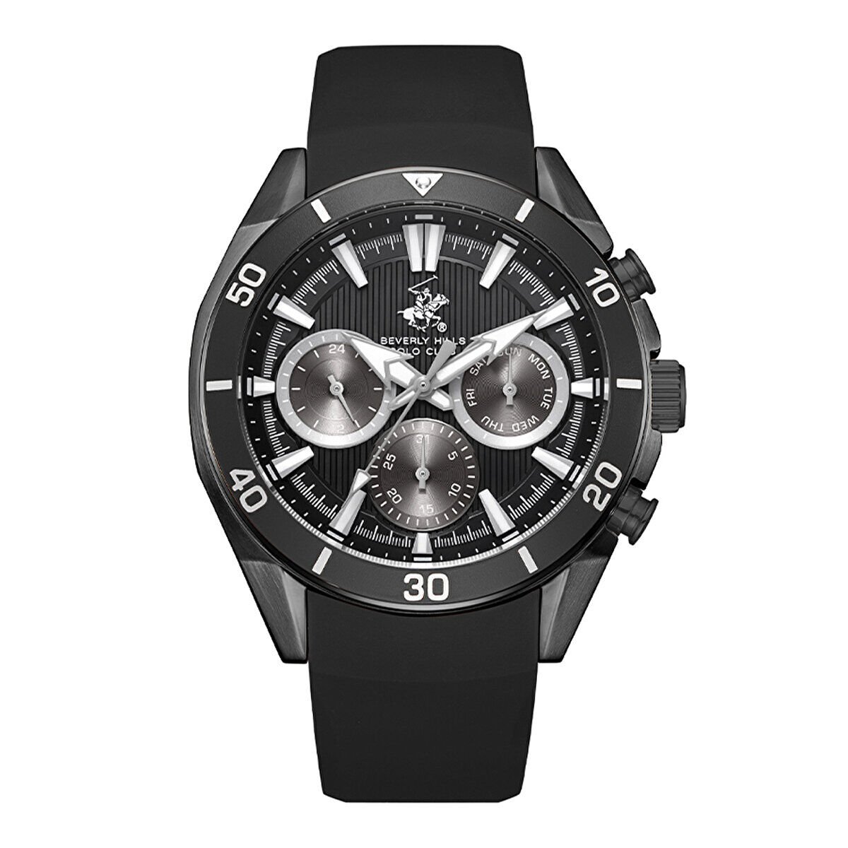 Beverly Hills Polo Club BP3730X.051 Erkek Kol Saati – 42.5 mm, Siyah Silikon & Çelik