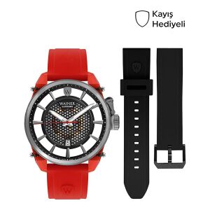 Wainer WA.11200-D Erkek Kol Saati – Kırmızı Silikon & Çelik, Safir Cam, 5 ATM