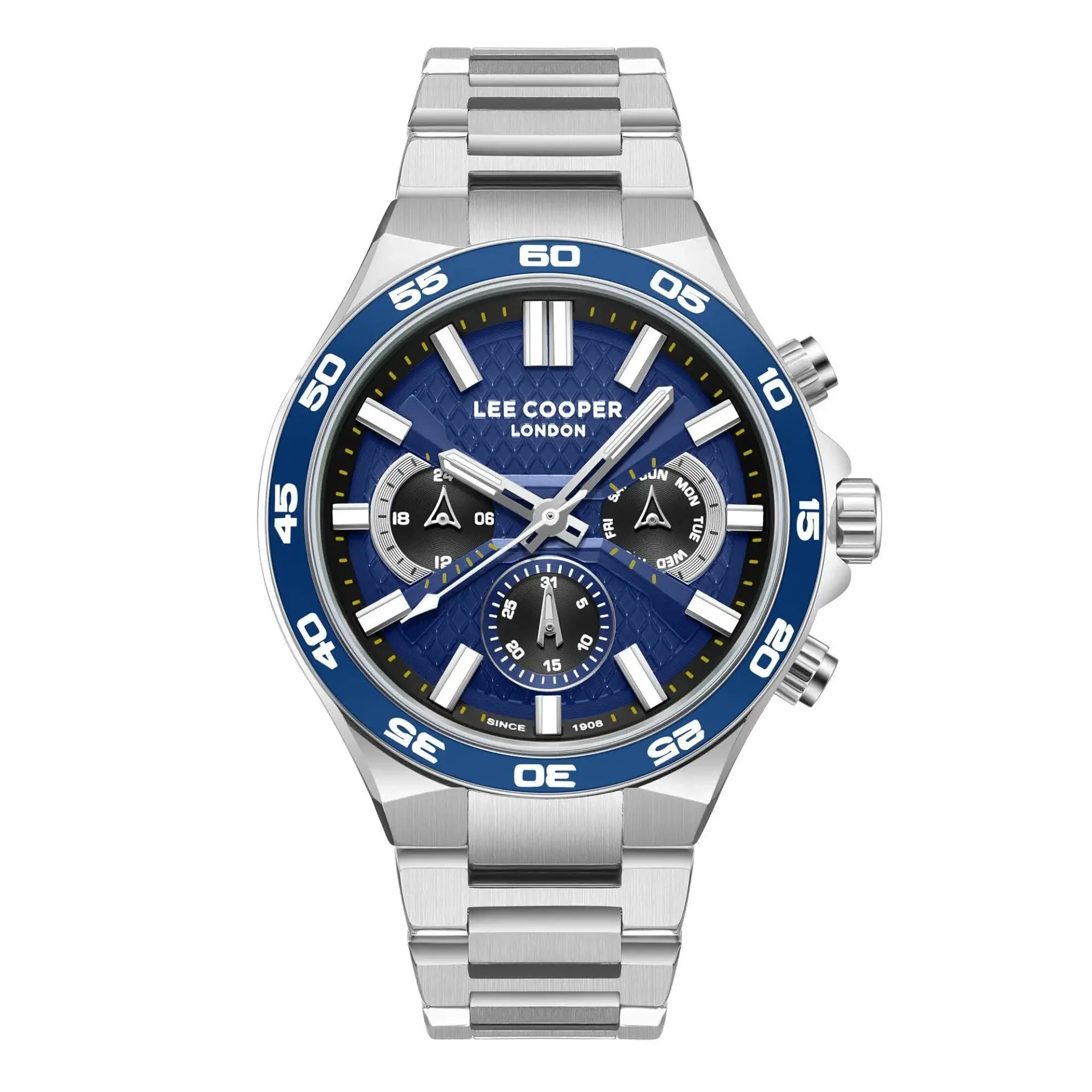 Lee Cooper LC08067.390 Erkek Kol Saati – Mavi Çerçeve, Kronograf Tasarım, Çelik Kasa
