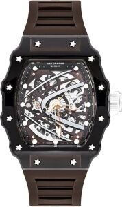 Lee Cooper LC07980.066 Erkek Kol Saati | 45 mm Kahverengi İskelet Kadran, Otomatik Mekanizma, Modern Sportif Tasarım
