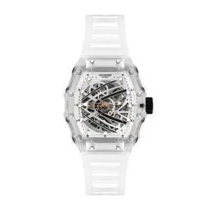 Lee Cooper Otomatik Şeffaf Erkek Kol Saati | 45 mm Özgün Tasarım, Otomatik Mekanizma, Şeffaf Kasa & Beyaz Silikon Kordon