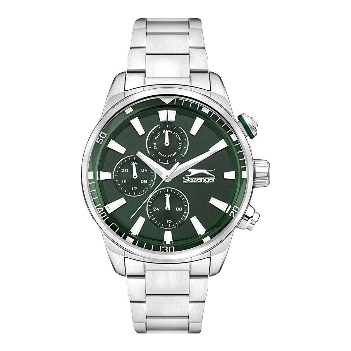 Slazenger Erkek 43 mm, Çelik Kasa ,Çelik Kordon Yeşil Kadran Şık Kol Saati