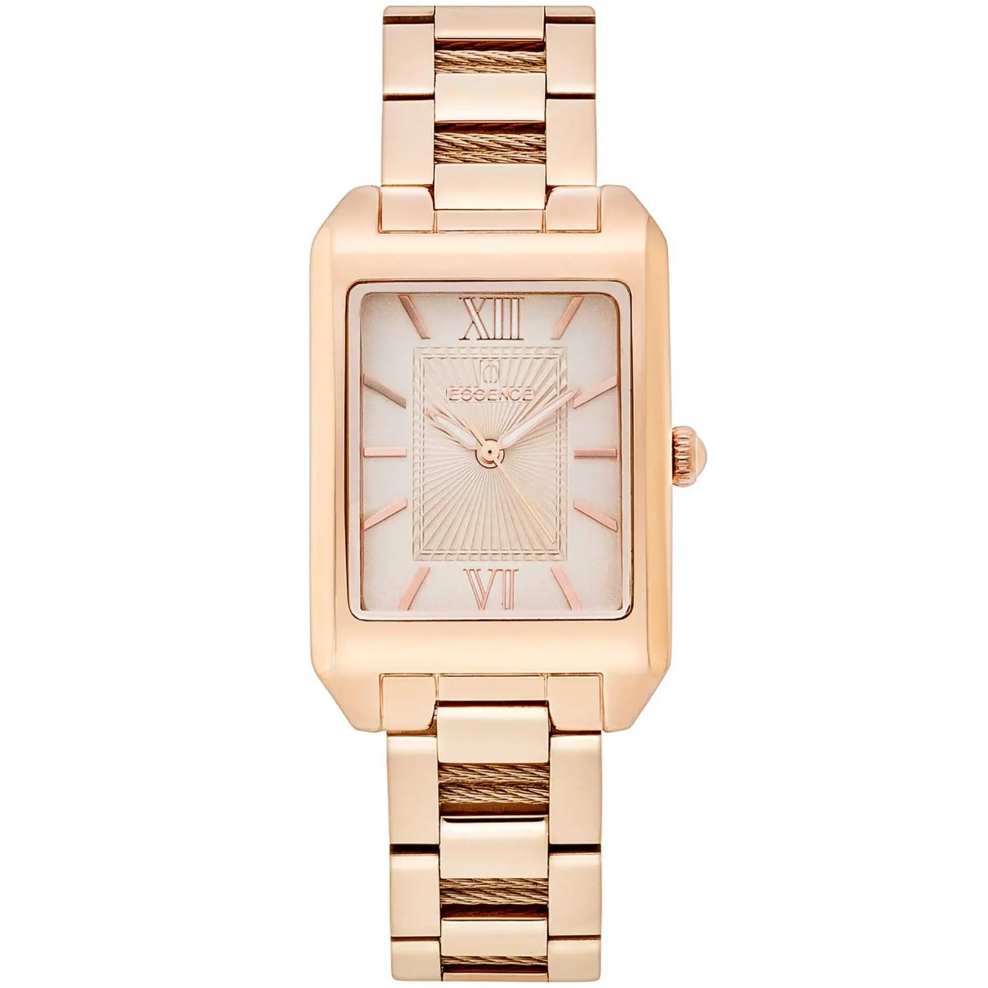 Essence ES6594FE.410 Kadın Kol Saati | 26 mm Rose Gold Kasa, Dikdörtgen Kadran, Modern Çelik Tasarım