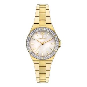 Essence ES6904FE.120 Kadın Kol Saati | 36 mm Gold Çelik Kasa, Taşlı Çerçeve, Sedef Kadran